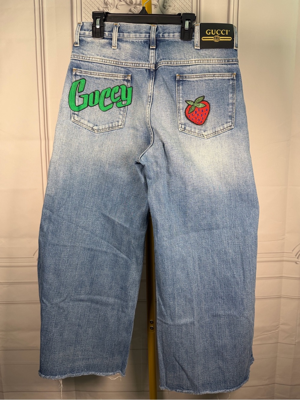 Gucci Embroidered Wide-Leg Blue Denim Jeans Limited Edition Spring/Summer 2019